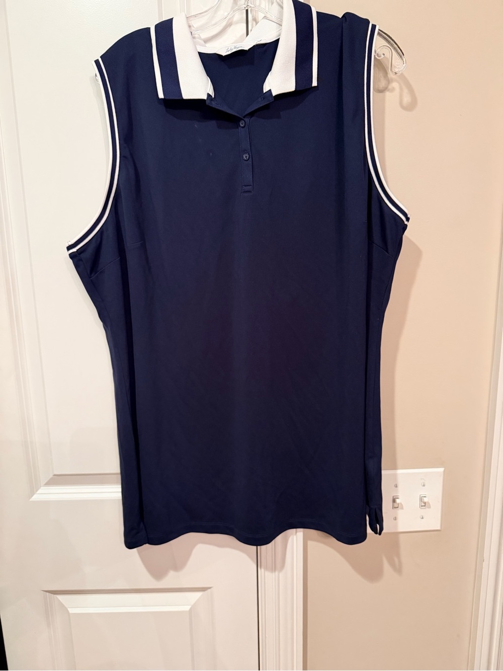 Lady Hagen Navy Sleeveless Polo Tank with White Trim